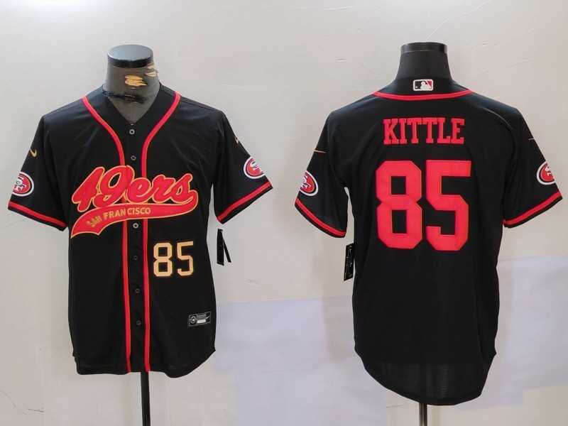 Mens San Francisco 49ers #85 George Kittle Black With Patch Cool Base Stitched Baseball Jersey